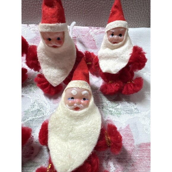 6 Vtg Yarn Spun Pom Pom Santa Christmas Ornaments Hugger Japan Pixie Decor - Picture 3 of 6